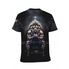 Novelty Lion Pattern 3D Printed Crew Neck Short Sleeve T-shirt For Men, Casual Summer T-Shirt For Daily Wear And Vacation Resorts