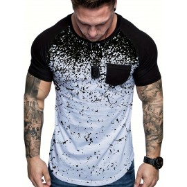 Chic Printed T-shirt, Men's Casual Street Style Stretch Round Neck Tee Shirt For Summer