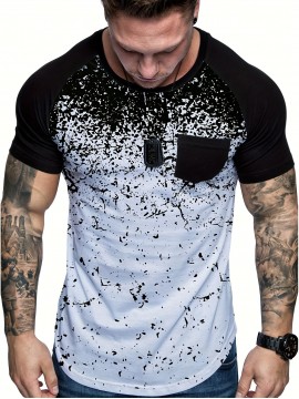 Chic Printed T-shirt, Men's Casual Street Style Stretch Round Neck Tee Shirt For Summer
