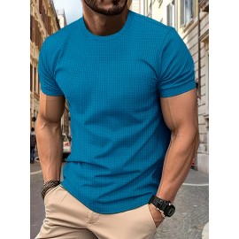 Vibrant Solid Color Waffle Knit Crew Neck T-shirt - Soft, Ultra-Casual, and Exceptionally Comfy Active Top for Men - Perfect for Summer Outdoor Adventures, Sports, and Everyday Wear