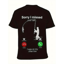 Mens Fun Fishing Pattern Print Crew Neck Short Sleeve T-Shirt - Soft Slight Stretch Polyester Fabric, Regular Fit, Summer Outdoor Wear - Novelty Graphic Tee for Anglers and Outdoor Enthusiasts