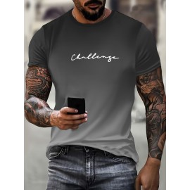 Mens Summer 3D Script Print T-Shirt - Breathable Crew Neck Tee with Slight Stretch, Polyester Blend Fabric, Regular Fit, and Casual Short Sleeve Design - Perfect for Outdoor Activities