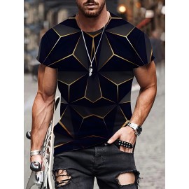 1pc Men'S Summer Fashion 3D Geometric Print T-Shirt, Casual Crew Neck, Polyester Knit Fabric with Slight Stretch, Regular Fit