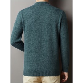 Cozy & Stylish Men's Thick Knit Sweater - Solid Color, Round Neck, Long Sleeve Pullover for Fall/Winter | Soft Polyester Blend