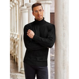 Men's Slim Fit Turtleneck Pullover - Casual Long Sleeve Knit Sweater, Machine Washable
