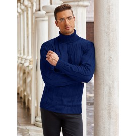 Men's Slim Fit Turtleneck Pullover - Casual Long Sleeve Knit Sweater, Machine Washable