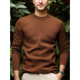 1pc Men'S Casual Crew Neck Viscose Knit Sweater - Solid Color Pullover with Medium Stretch, Regular Fit, Long Sleeve - Knit Fabric Sweatshirt for Autumn and Winter
