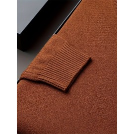 1pc Men'S Casual Crew Neck Viscose Knit Sweater - Solid Color Pullover with Medium Stretch, Regular Fit, Long Sleeve - Knit Fabric Sweatshirt for Autumn and Winter