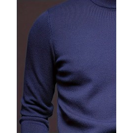 1pc Men'S Casual Crew Neck Viscose Knit Sweater - Solid Color Pullover with Medium Stretch, Regular Fit, Long Sleeve - Knit Fabric Sweatshirt for Autumn and Winter