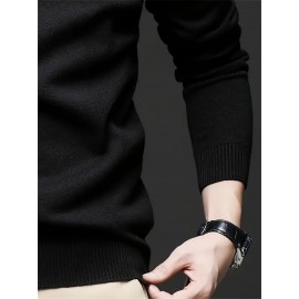 1pc Men'S Casual Crew Neck Viscose Knit Sweater - Solid Color Pullover with Medium Stretch, Regular Fit, Long Sleeve - Knit Fabric Sweatshirt for Autumn and Winter