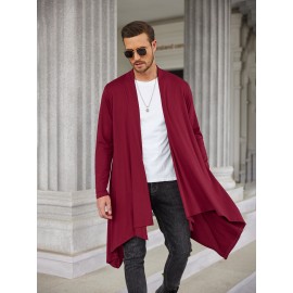 Men's Ruffle Shawl Collar Cardigan Long Sleeve Open Front Lightweight Long Length Drape Cape Overcoat with Pockets