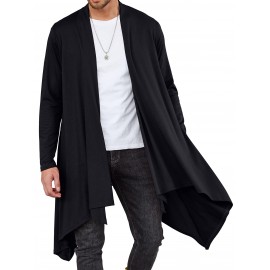Men's Ruffle Shawl Collar Cardigan Long Sleeve Open Front Lightweight Long Length Drape Cape Overcoat with Pockets