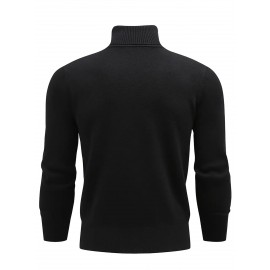 Men's Casual Solid Color Turtleneck Sweater - Long Sleeve, Knit Pullover for Fall/Winter