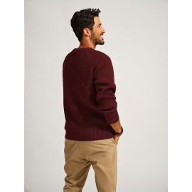 Men Waffle Textured Sweater Long Raglan Sleeve Crew Neck Ribbed Cuff Pullover