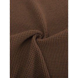 Men Waffle Textured Sweater Long Raglan Sleeve Crew Neck Ribbed Cuff Pullover