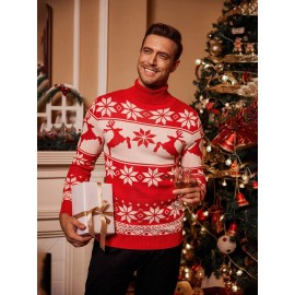 Men's Slim Fit Turtleneck Sweater - Casual Solid Color Knit Pullover for Fall/Winter, Polyester Blend, Best for Christmas