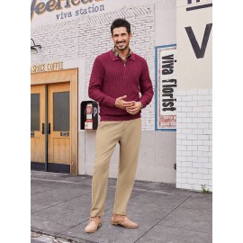 Men'S Casual Chino Pants, Rayon Blend, Non-Stretch, Solid Color, Regular Fit, with Button Detail, for All-Season Woven Flat Front Drawstring Trousers