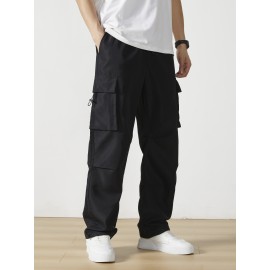 Men's Casual Flap Pocket Straight Leg Cargo Pants, Street Style Casual Pants For Outdoor Activities