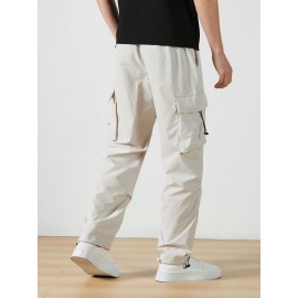 Men's Casual Flap Pocket Straight Leg Cargo Pants, Street Style Casual Pants For Outdoor Activities