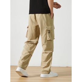 Men's Casual Flap Pocket Straight Leg Cargo Pants, Street Style Casual Pants For Outdoor Activities