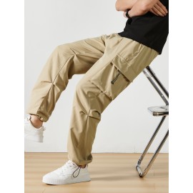Men's Casual Flap Pocket Straight Leg Cargo Pants, Street Style Casual Pants For Outdoor Activities