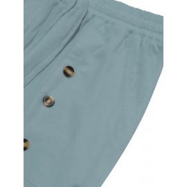 [Trusted] Men's Casual Cotton Linen Pants with Multi-Button Detail - Loose Fit, Solid Color, Perfect for Beach & Summer