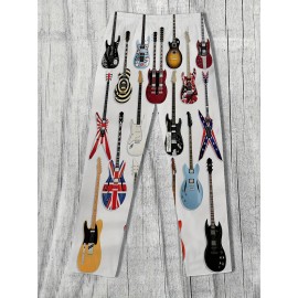 Men's Vintage-Inspired Guitar Print Casual Pants - Loose Fit, Drawstring Waist, Polyester, Machine Washable