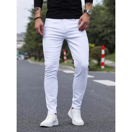 Men's Solid Slim Fit Pants For Outdoor Daily Life, Trend Casual Trousers For Males
