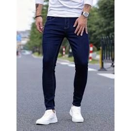 Men's Slim-Fit Denim Jeans - Cotton Blend, Zipper Closure, Regular Length, Suitable for All Seasons