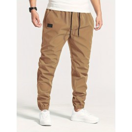 1pc Men'S Casual Polyester Drawstring Sweatpants, Solid Color, Regular Fit, Street Style with Pockets