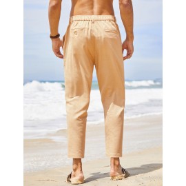 Men's Pants Slim Fit Yoga Beach Pants with Pockets Elastic Waist Lightweight Casual Pants