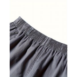 Casual Solid Men's Regular Fit Elastic Waist Cotton Cargo Shorts With Side Pockets For Summer Outdoor Leisure And Work