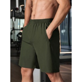 Men's Breathable Quick-Dry Casual Shorts with Zipper Pocket - Perfect for Fitness & Leisure, Machine Washable