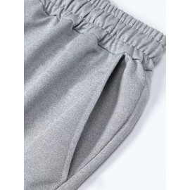 1pc Crane Emblem Casual Shorts, Polyester Knit Fabric with Slight Stretch, Regular Fit with Pockets, Alphabet Pattern - Comfortable Summer Wear