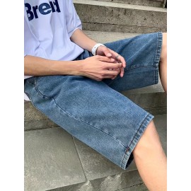 Men's Casual Loose Fit Denim Shorts, Knee-Length Jorts With Pockets, Summer Street Style Fashion
