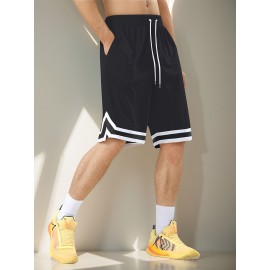 Men's Stripes Decor Sports Shorts With Drawstrings, Elastic Waist Quick-drying Shorts For Summer Daily Outdoor Basketball Sport