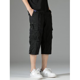 Men's 3/4 Length Solid Color Non Stretch Multi-Pocket Cotton Cargo Shorts For Summer Outdoor Wear