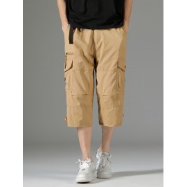 Men's 3/4 Length Solid Color Non Stretch Multi-Pocket Cotton Cargo Shorts For Summer Outdoor Wear