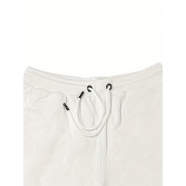 Men'S Casual Halloween-Themed Drawstring Shorts, Cotton Knit Fabric, Solid Color, Regular Fit, Elastic Waistband - Summer Leisure Pants