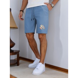 Men'S Casual Halloween-Themed Drawstring Shorts, Cotton Knit Fabric, Solid Color, Regular Fit, Elastic Waistband - Summer Leisure Pants