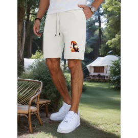 Men'S Halloween-Themed Cotton Shorts, Casual Drawstring Knit Fabric Shorts, Regular Fit, with Slight Stretch, Solid Color Design