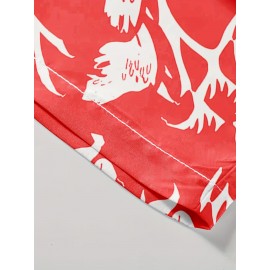 Men's Casual Chic Printed Active Shorts, Drawstring Beach Shorts For Summer Beach Resort