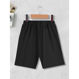 1pc Halloween Pumpkin Smile Print Men'S Casual Cotton Blend Shorts, Slight Stretch Knit Fabric, Regular Fit Sports Shorts