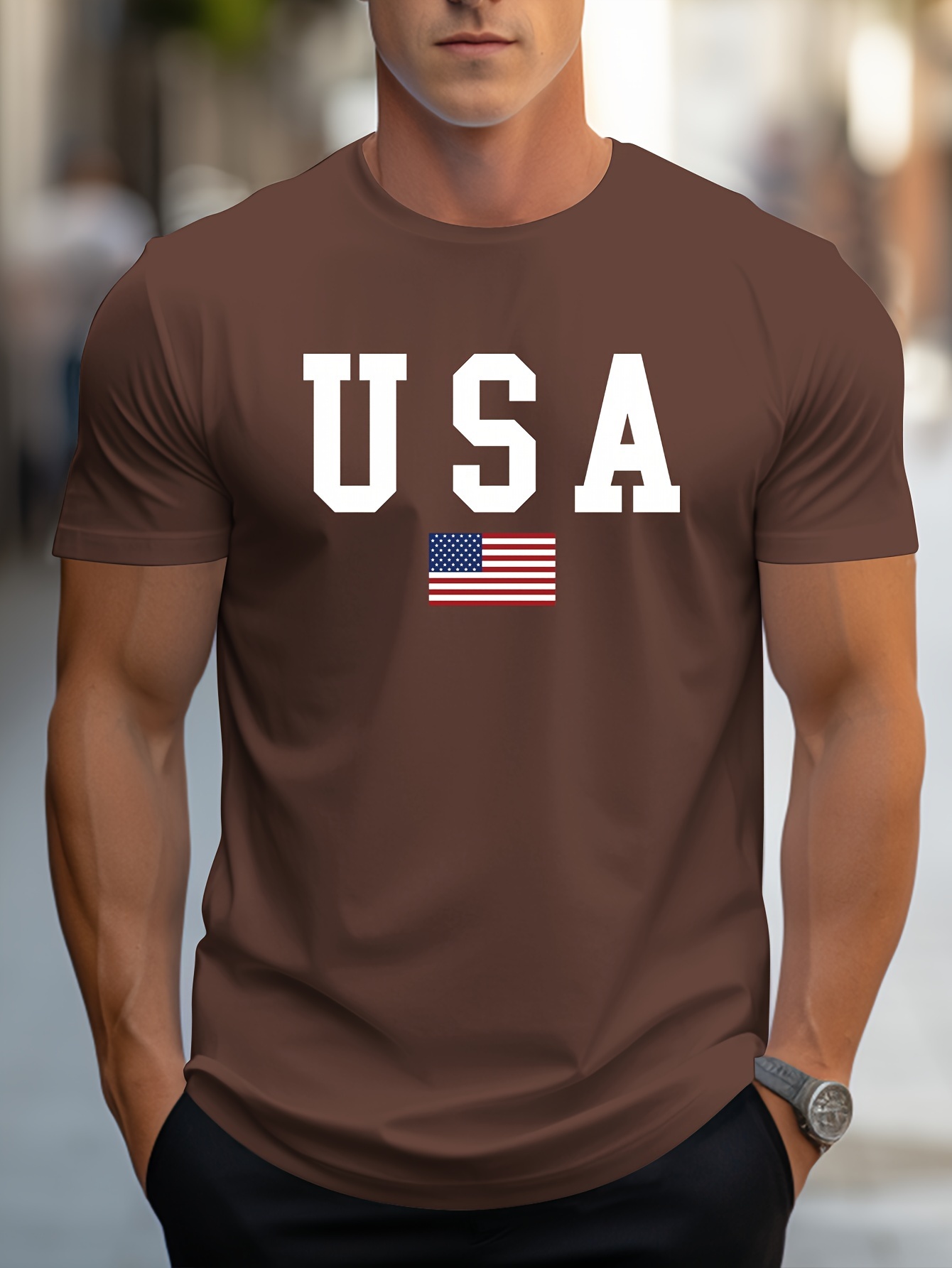 crew neck usa print mens fashionable summer short sleeve sports t shirt comfortable and versatile details 5