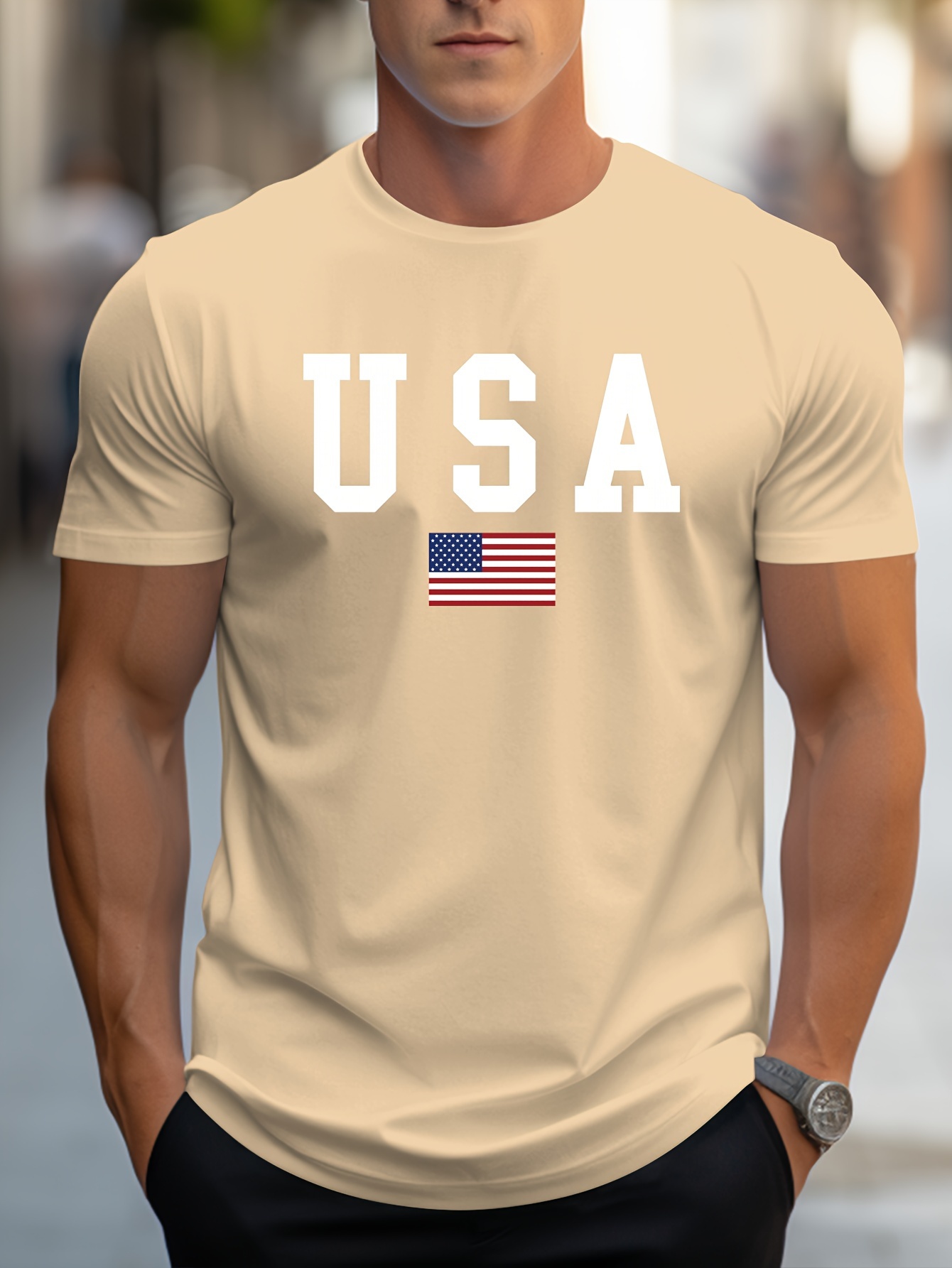 crew neck usa print mens fashionable summer short sleeve sports t shirt comfortable and versatile details 10