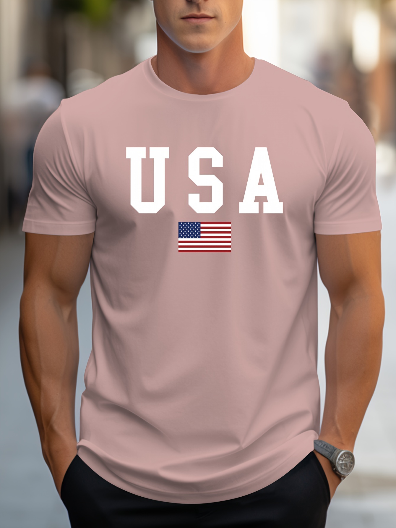 crew neck usa print mens fashionable summer short sleeve sports t shirt comfortable and versatile details 15