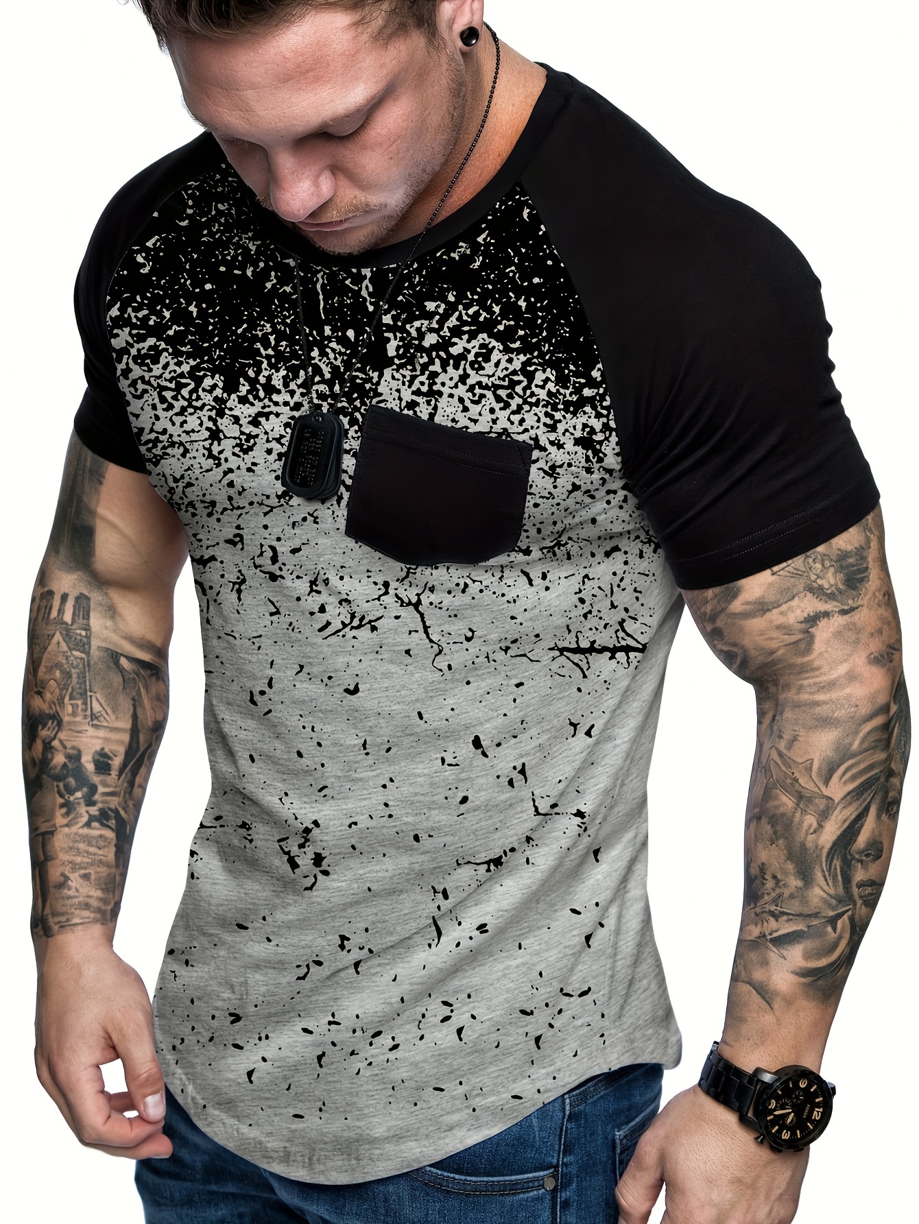 chic printed t shirt mens casual street style stretch round neck tee shirt for summer details 7