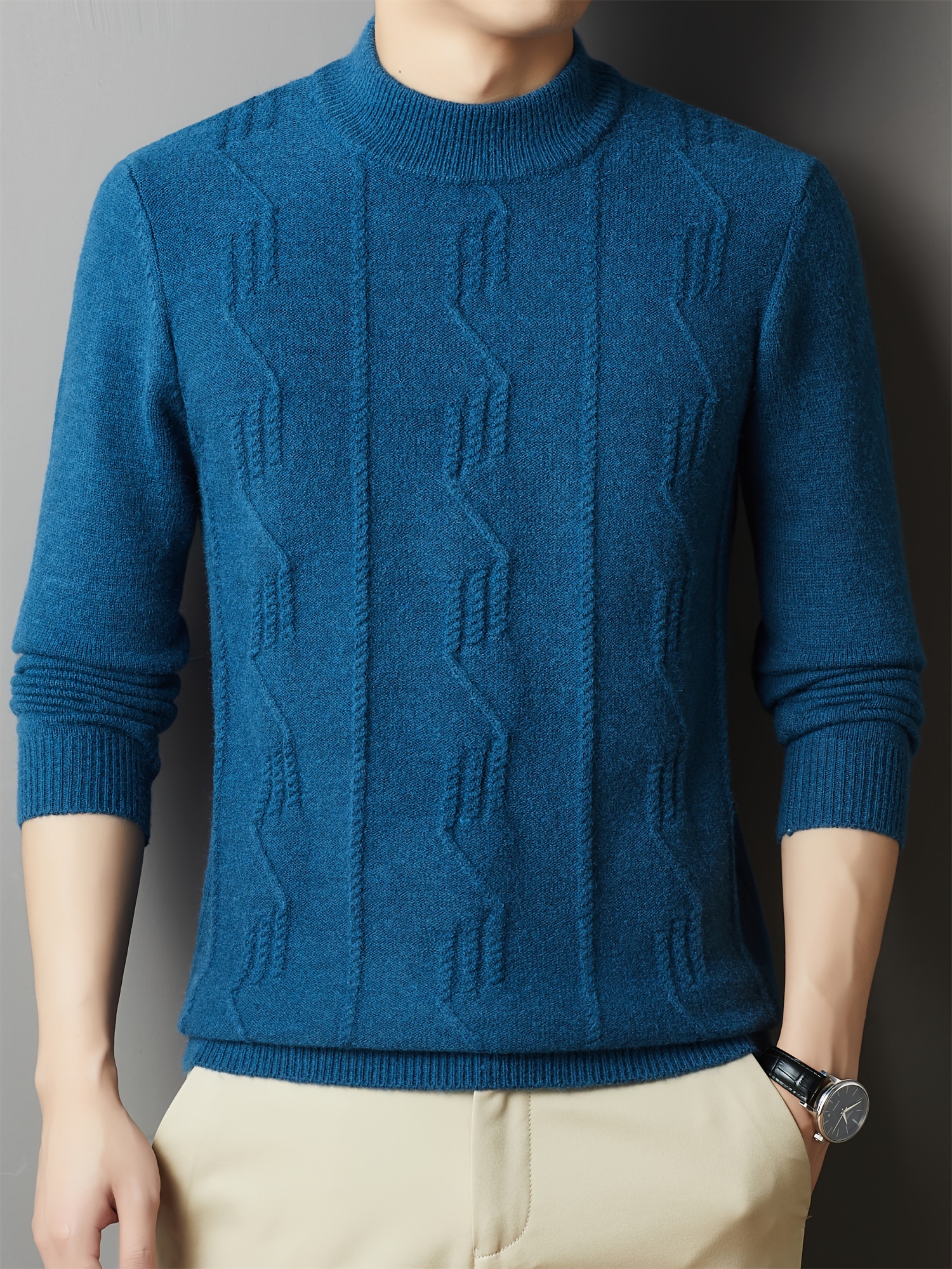 Cozy & Stylish Men s   Knit Sweater - Solid Color, Round Neck, Long Sleeve Pullover for Fall/Winter | Soft Polyester   details 2