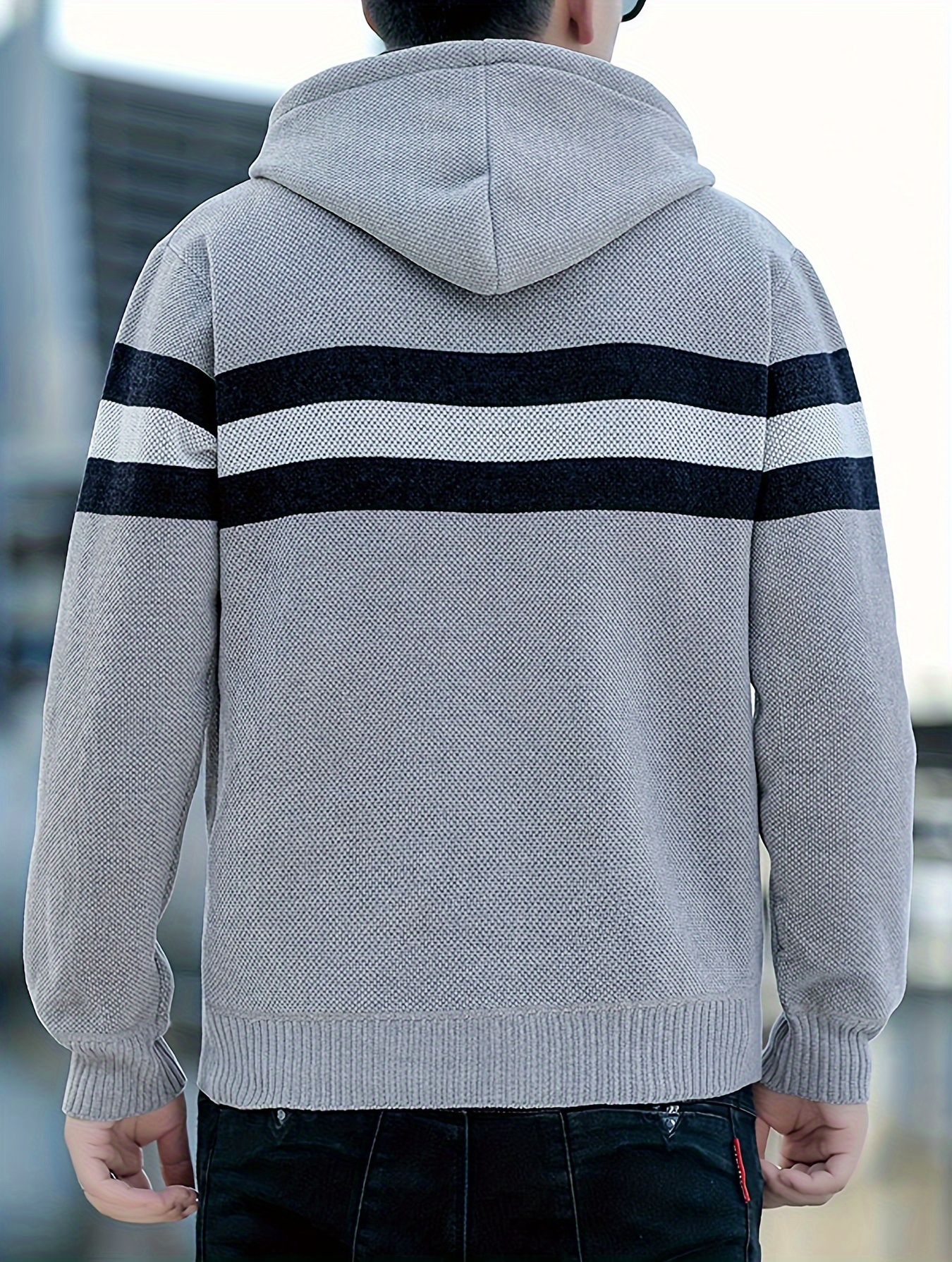 Men S Casual Knit Polyester Hooded Sweater, Long Sleeve Zip-Up Jacket, Regular Fit, with   and   Design, for Travel, Fishing, Golf, Daily   details 12