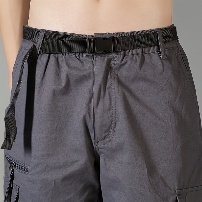 mens 3 4 length solid color non stretch   cotton cargo shorts for summer outdoor wear details 20